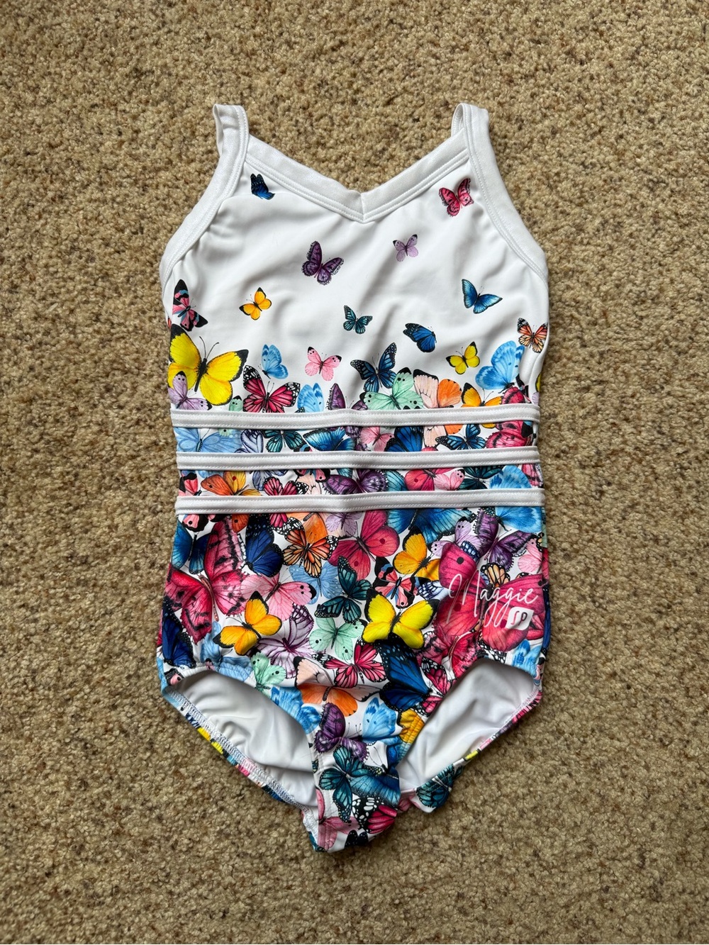 Sylvia P exclusive White Butterfly-Print Girls Leotard